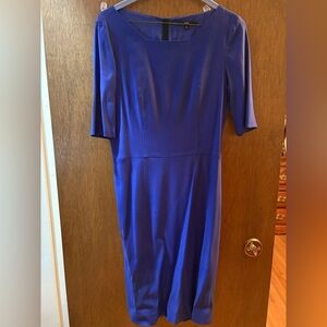 Hugo Boss Royal Blue Body-Con Dress with Sleeves